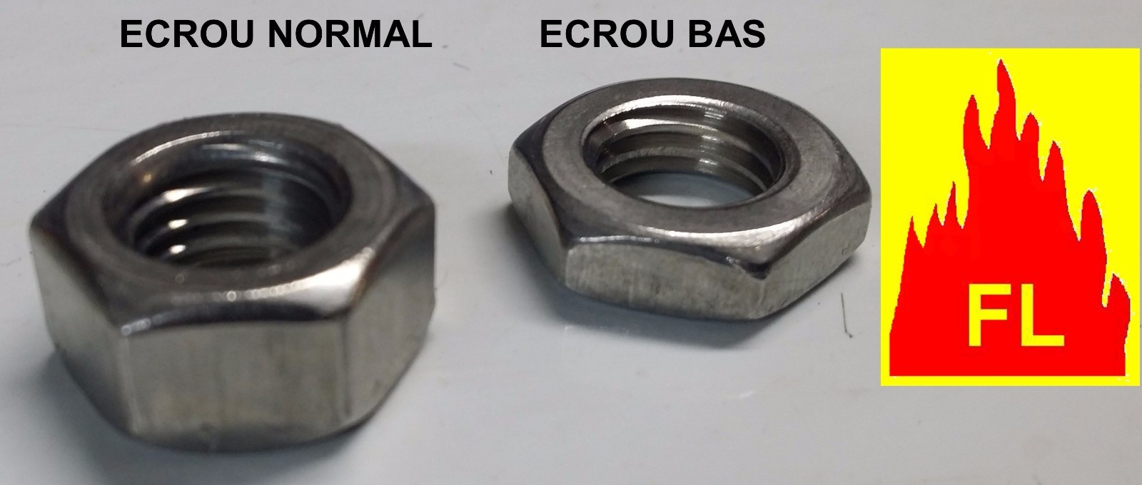 Ecrou inox A2 H héxagonal BAS / PAS A GAUCHE ET PAS A GAUCHE BAS